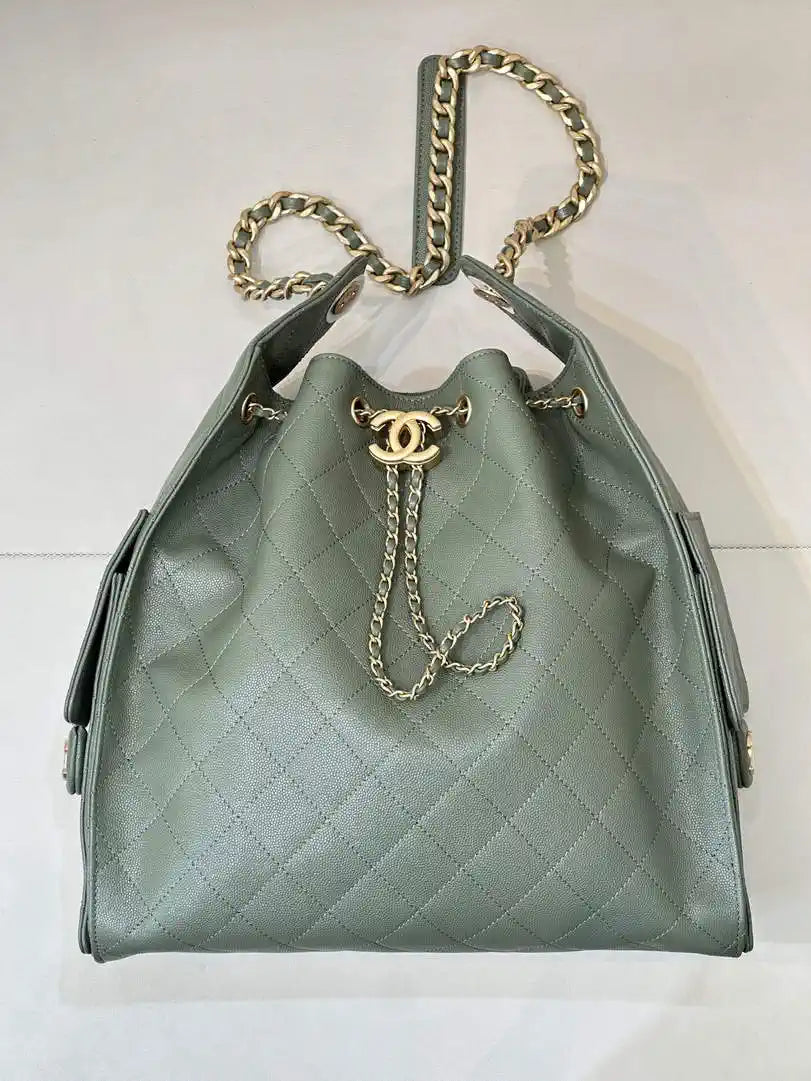 Chanel AS5311 Large Hobo Shiny Calfskin & Gold-Tone Metal Green