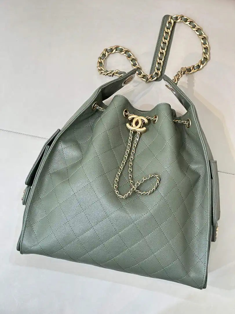 Chanel AS5311 Large Hobo Shiny Calfskin & Gold-Tone Metal Green