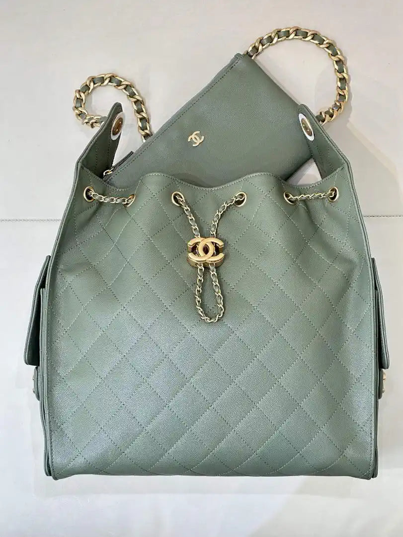 Chanel AS5311 Large Hobo Shiny Calfskin & Gold-Tone Metal Green