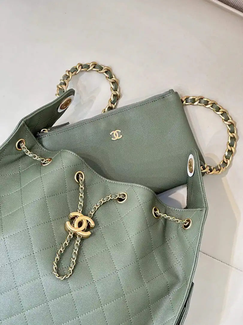 Chanel AS5311 Large Hobo Shiny Calfskin & Gold-Tone Metal Green