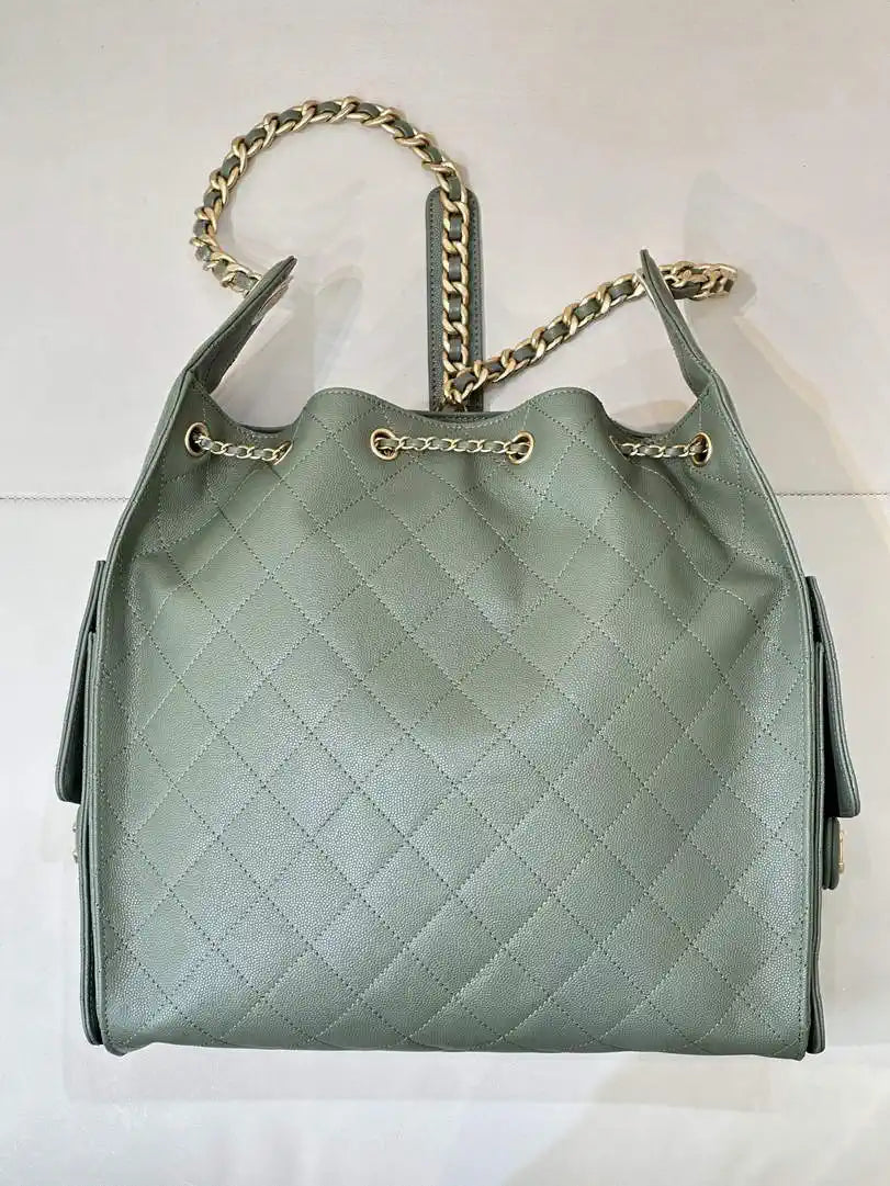 Chanel AS5311 Large Hobo Shiny Calfskin & Gold-Tone Metal Green