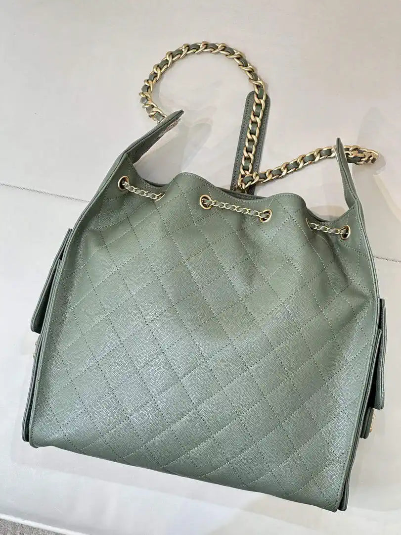 Chanel AS5311 Large Hobo Shiny Calfskin & Gold-Tone Metal Green