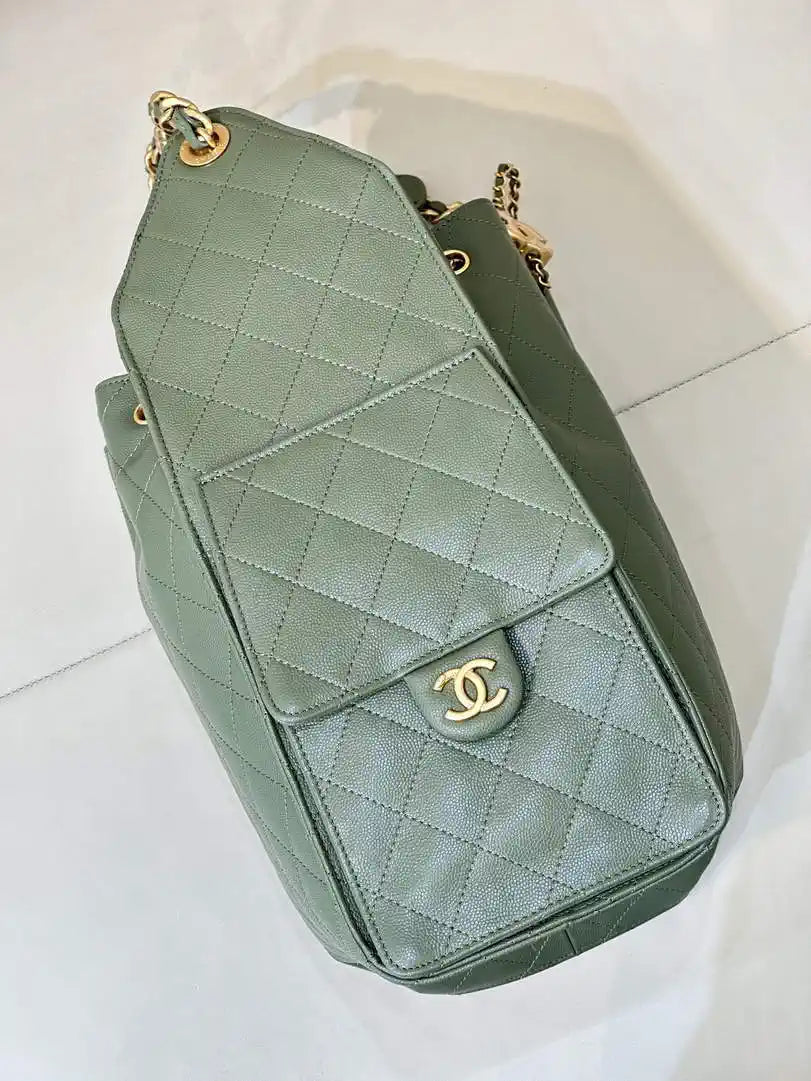 Chanel AS5311 Large Hobo Shiny Calfskin & Gold-Tone Metal Green