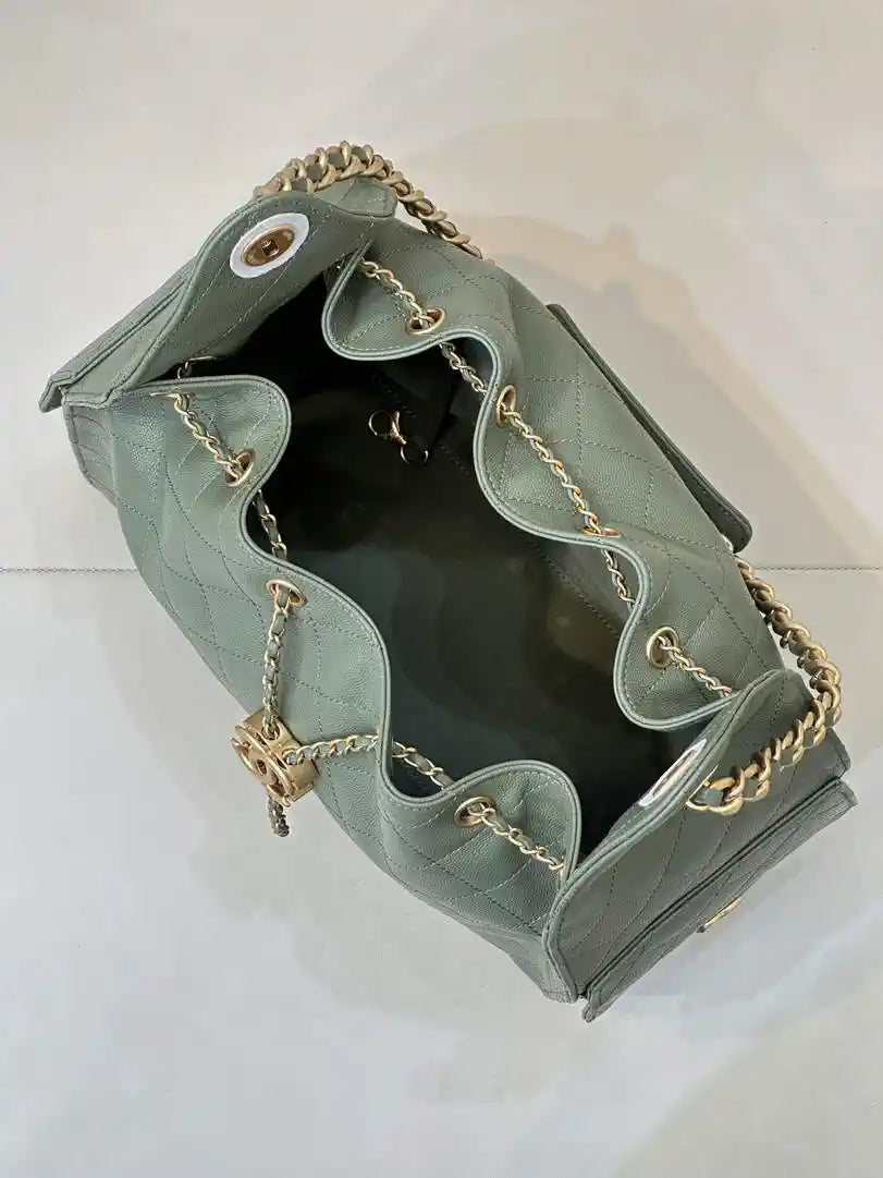 Chanel AS5311 Large Hobo Shiny Calfskin & Gold-Tone Metal Green