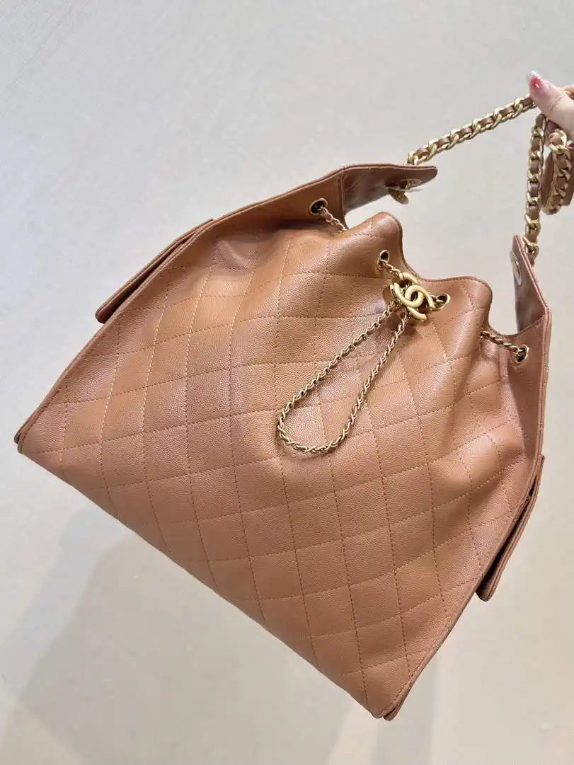 Chanel AS5311 Large Hobo Shiny Calfskin & Gold-Tone Metal Brown