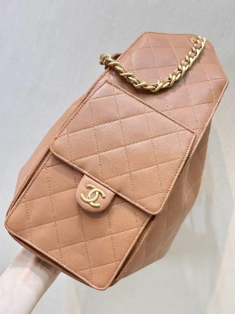 Chanel AS5311 Large Hobo Shiny Calfskin & Gold-Tone Metal Brown