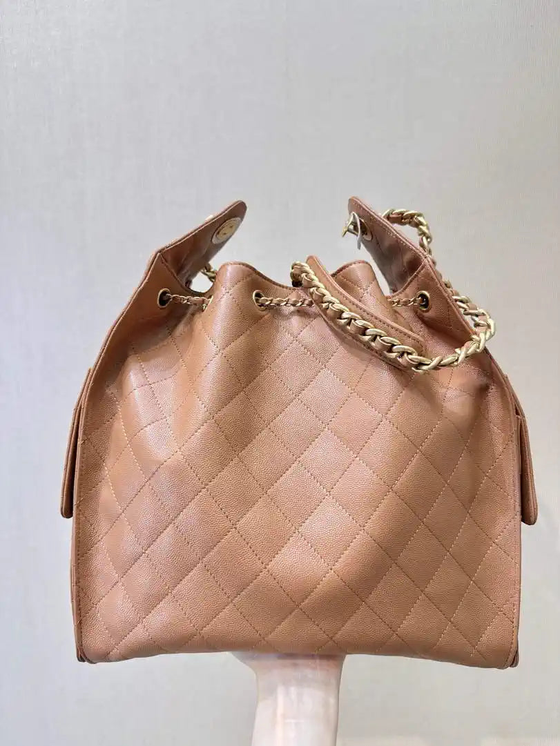 Chanel AS5311 Large Hobo Shiny Calfskin & Gold-Tone Metal Brown