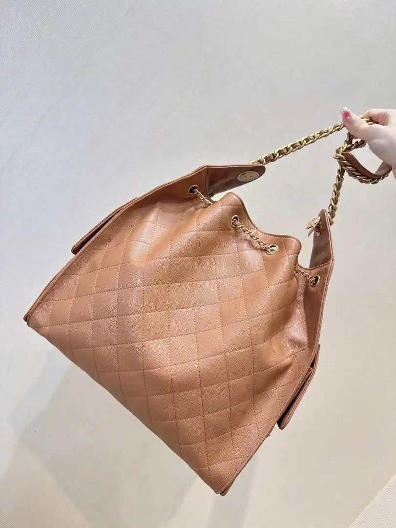 Chanel AS5311 Large Hobo Shiny Calfskin & Gold-Tone Metal Brown