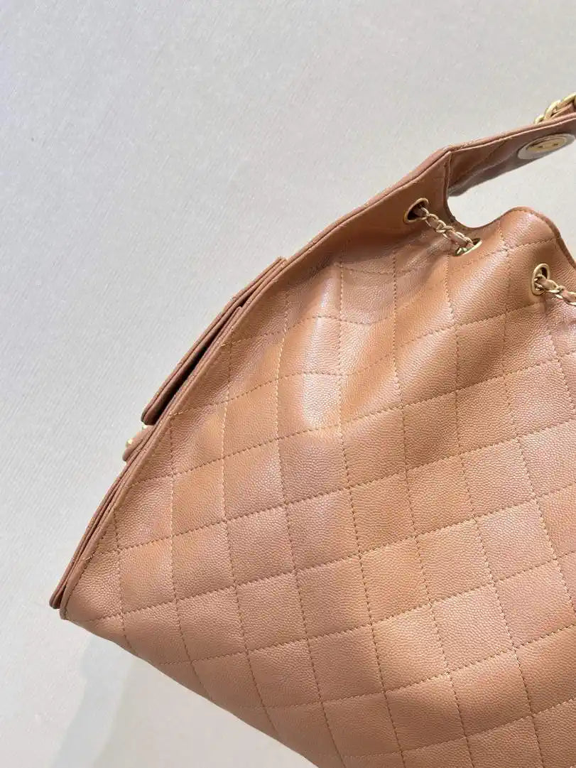 Chanel AS5311 Large Hobo Shiny Calfskin & Gold-Tone Metal Brown