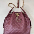 Chanel AS5311 Large Hobo Shiny Calfskin & Gold-Tone Metal Wine Red