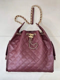 Chanel AS5311 Large Hobo Shiny Calfskin & Gold-Tone Metal Wine Red