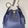 Chanel AS5311 Large Hobo Shiny Calfskin & Gold-Tone Metal Navy Blue