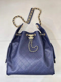 Chanel AS5311 Large Hobo Shiny Calfskin & Gold-Tone Metal Navy Blue