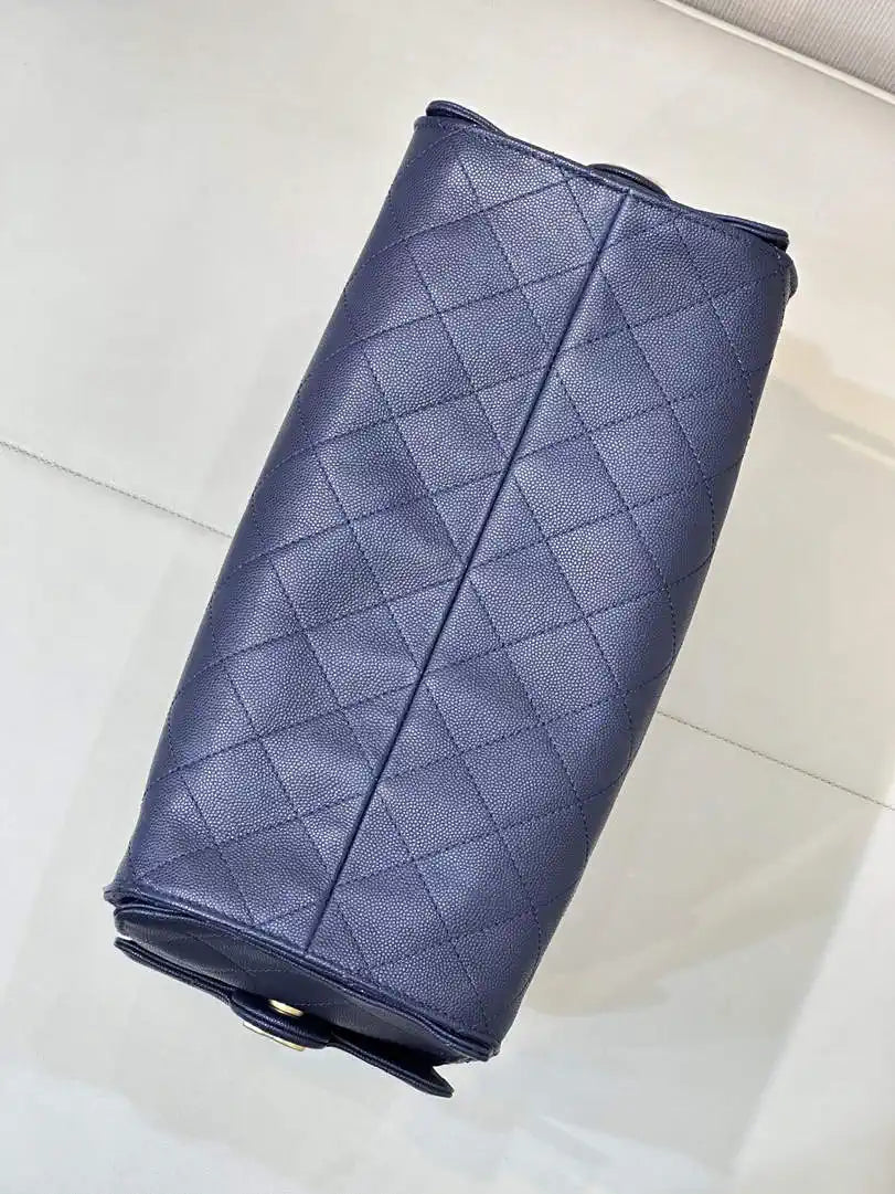 Chanel AS5311 Large Hobo Shiny Calfskin & Gold-Tone Metal Navy Blue