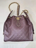 Chanel AS5311 Large Hobo Shiny Calfskin & Gold-Tone Metal coffee Brown