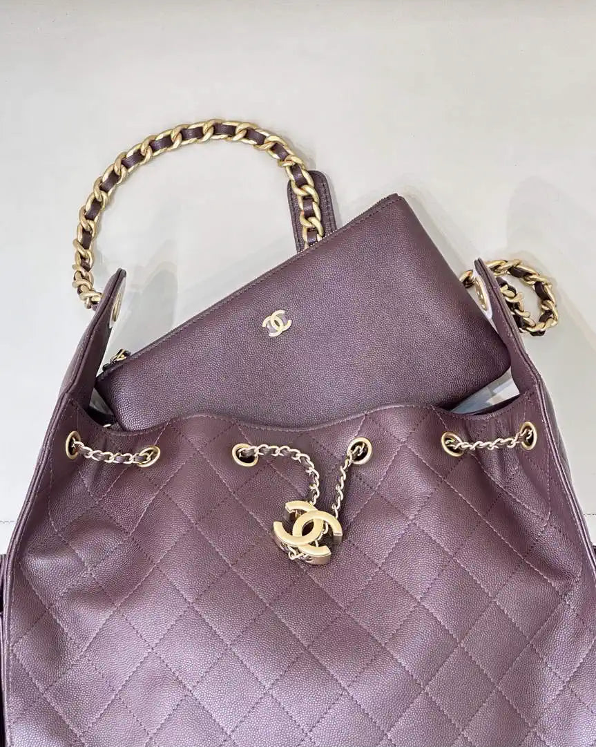 Chanel AS5311 Large Hobo Shiny Calfskin & Gold-Tone Metal coffee Brown