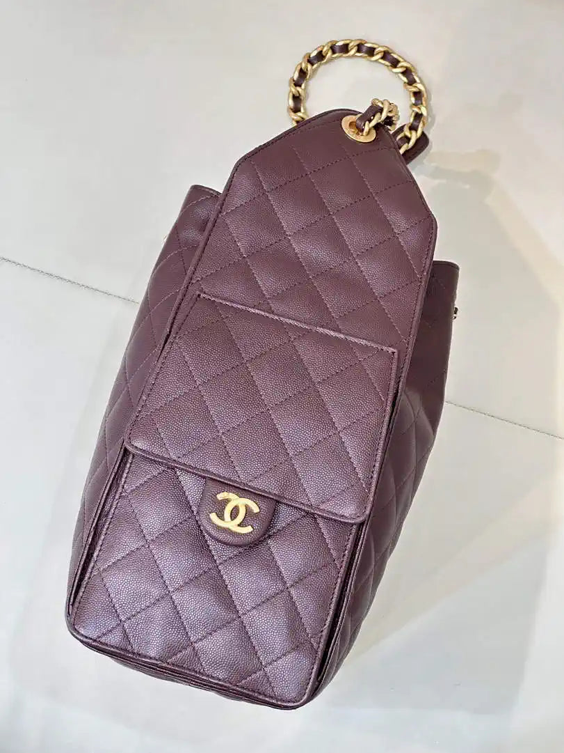 Chanel AS5311 Large Hobo Shiny Calfskin & Gold-Tone Metal coffee Brown