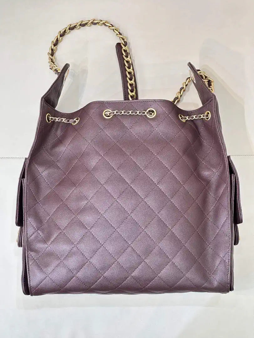 Chanel AS5311 Large Hobo Shiny Calfskin & Gold-Tone Metal coffee Brown