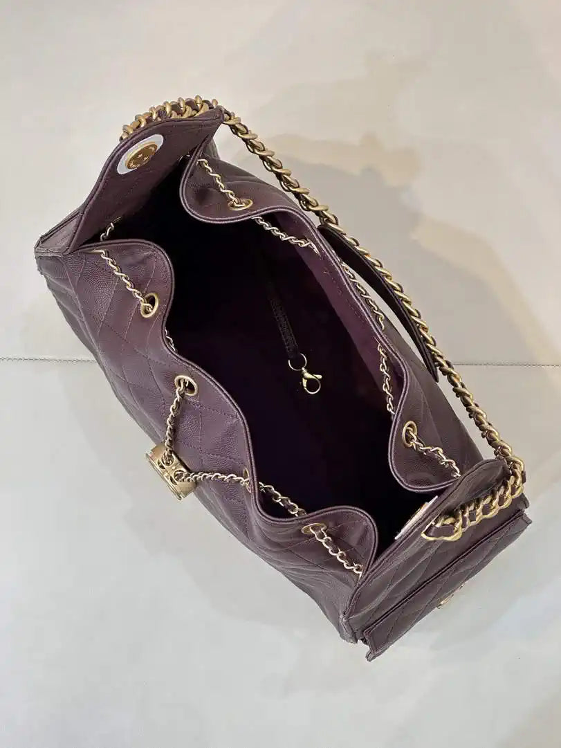 Chanel AS5311 Large Hobo Shiny Calfskin & Gold-Tone Metal coffee Brown