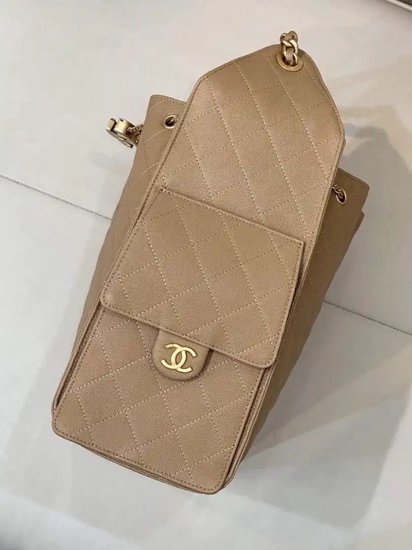Chanel AS5311 Large Hobo Shiny Calfskin & Gold-Tone Metal Khaki