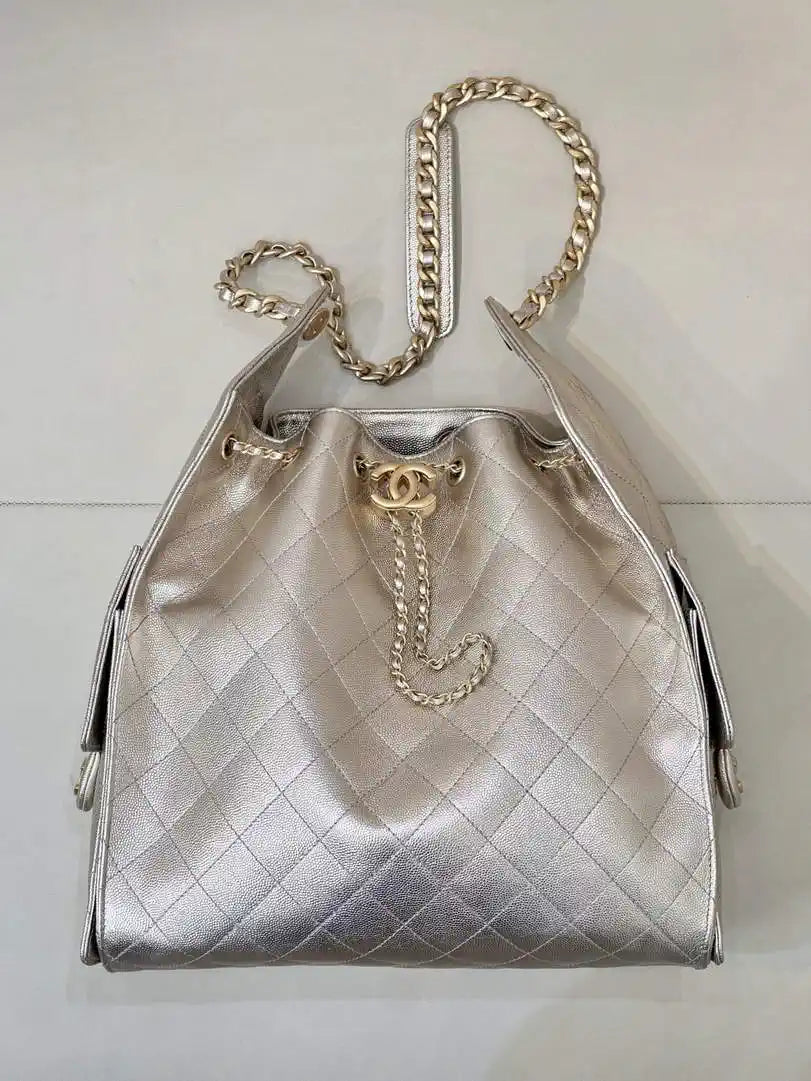 Chanel AS5311 Large Hobo Shiny Calfskin & Gold-Tone Metal Ligth Gold