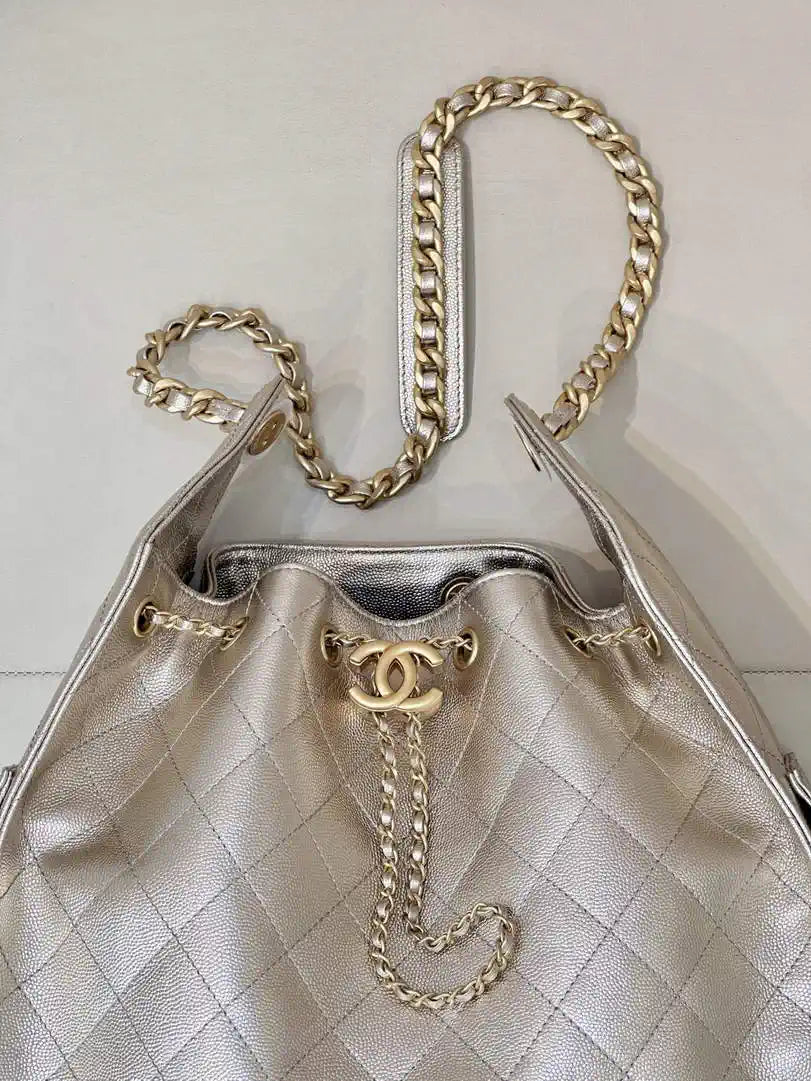 Chanel AS5311 Large Hobo Shiny Calfskin & Gold-Tone Metal Ligth Gold