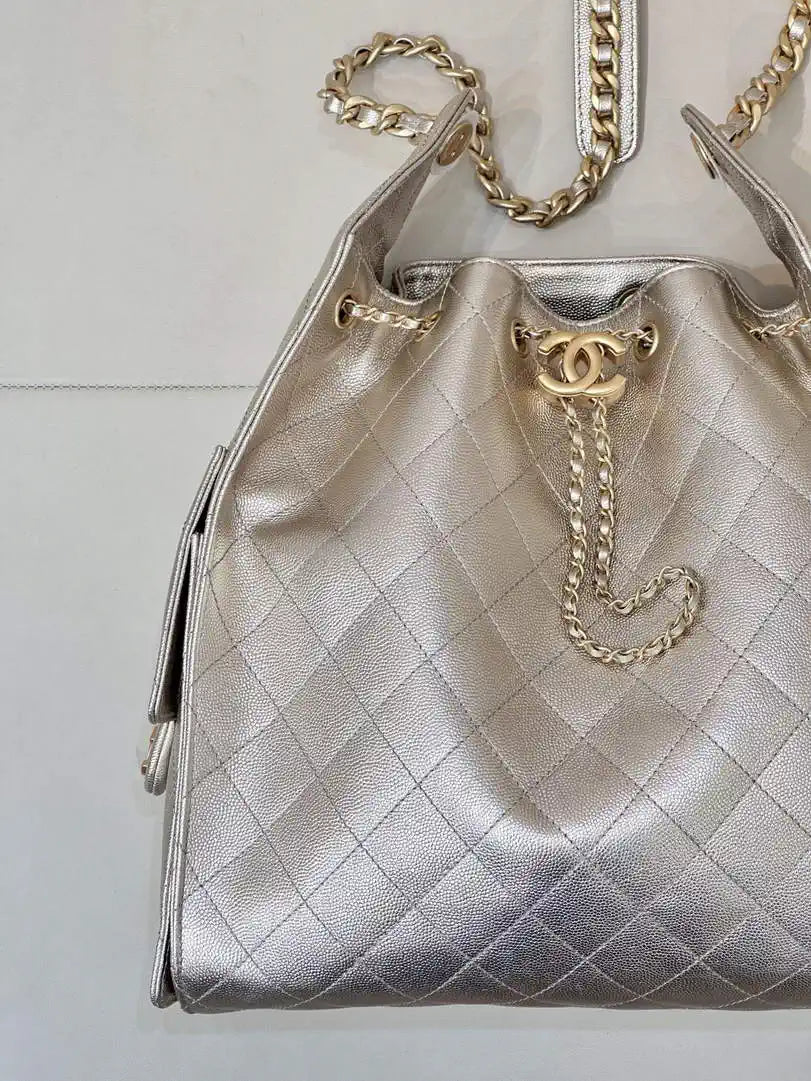 Chanel AS5311 Large Hobo Shiny Calfskin & Gold-Tone Metal Ligth Gold