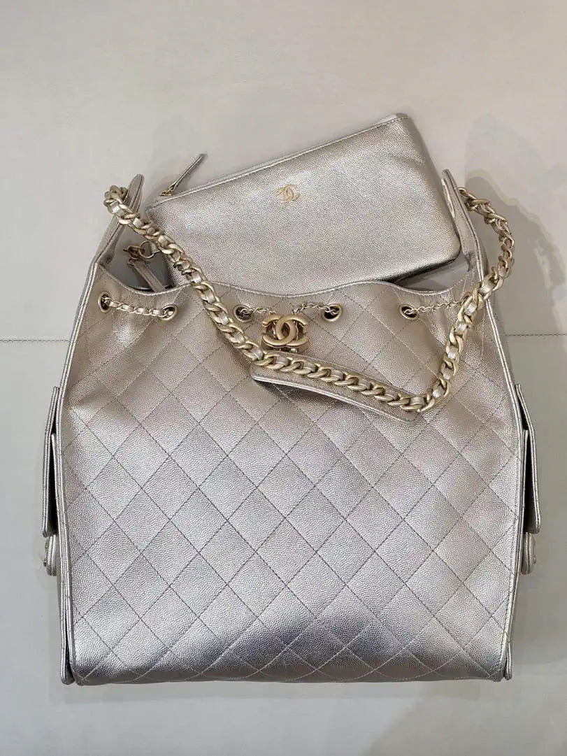 Chanel AS5311 Large Hobo Shiny Calfskin & Gold-Tone Metal Ligth Gold