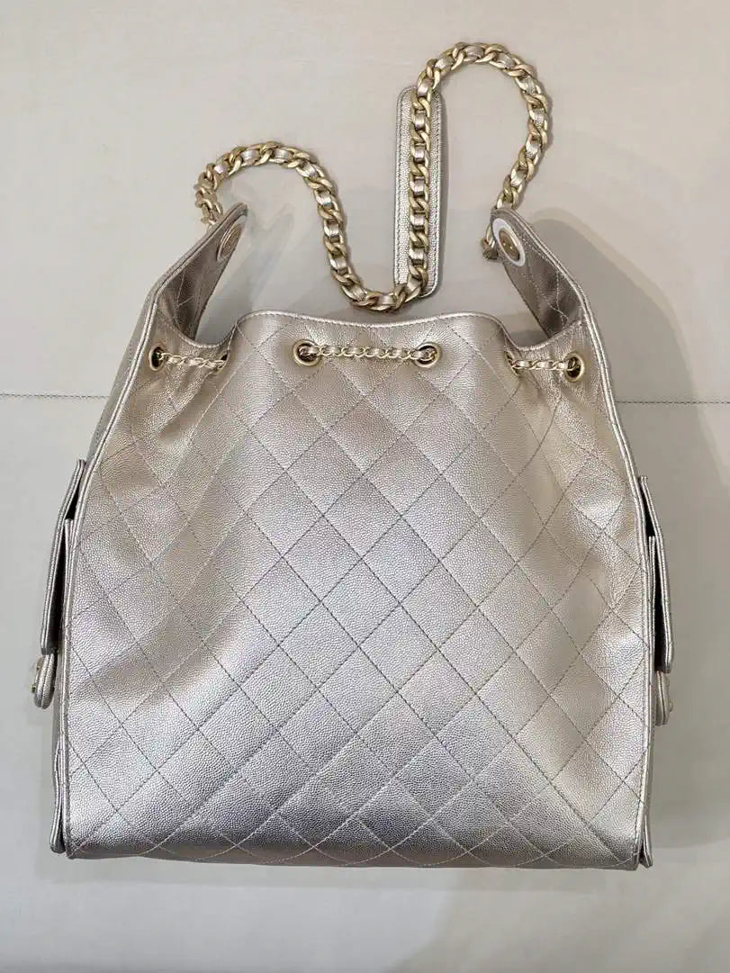 Chanel AS5311 Large Hobo Shiny Calfskin & Gold-Tone Metal Ligth Gold