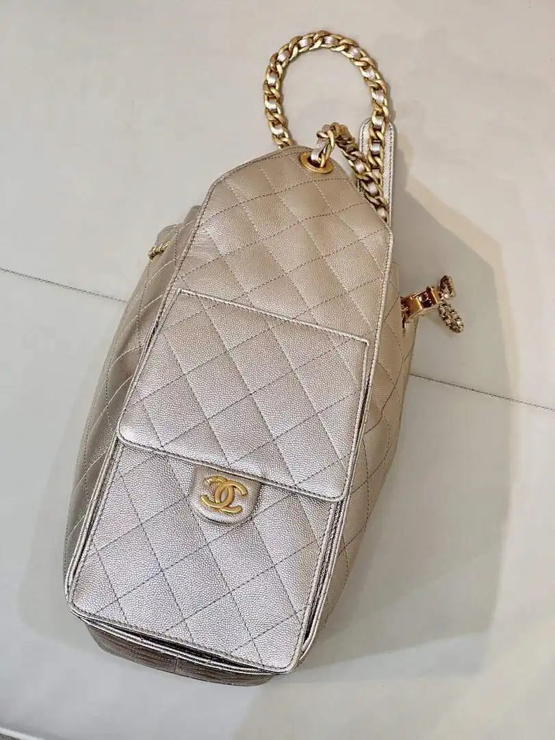 Chanel AS5311 Large Hobo Shiny Calfskin & Gold-Tone Metal Ligth Gold