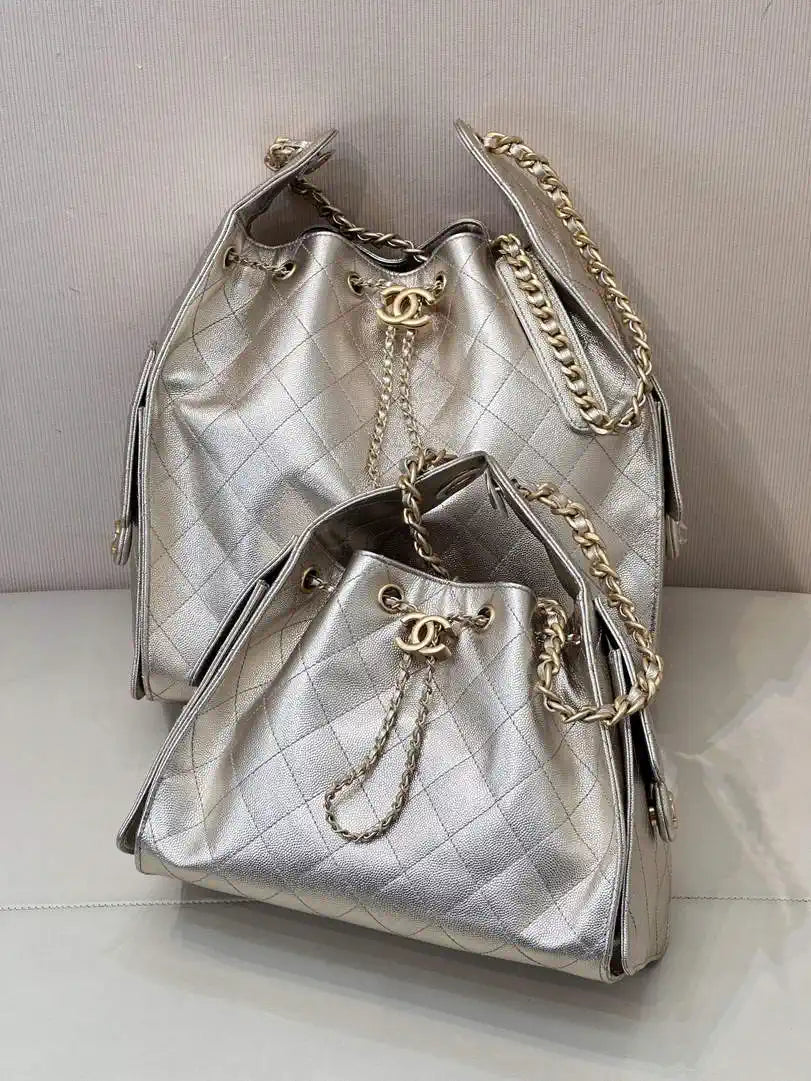 Chanel AS5311 Large Hobo Shiny Calfskin & Gold-Tone Metal Ligth Gold