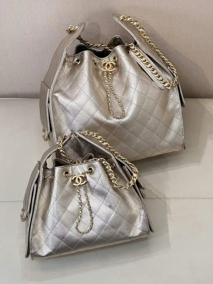 Chanel AS5311 Large Hobo Shiny Calfskin & Gold-Tone Metal Ligth Gold