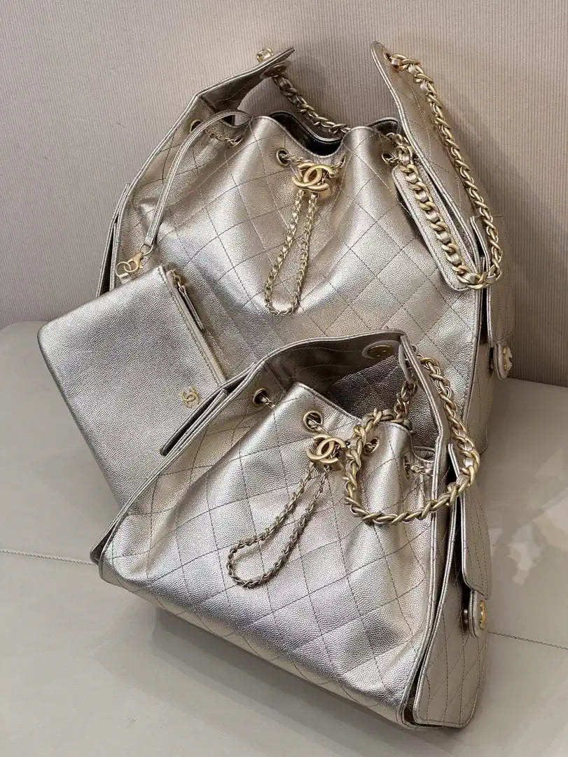Chanel AS5311 Large Hobo Shiny Calfskin & Gold-Tone Metal Ligth Gold