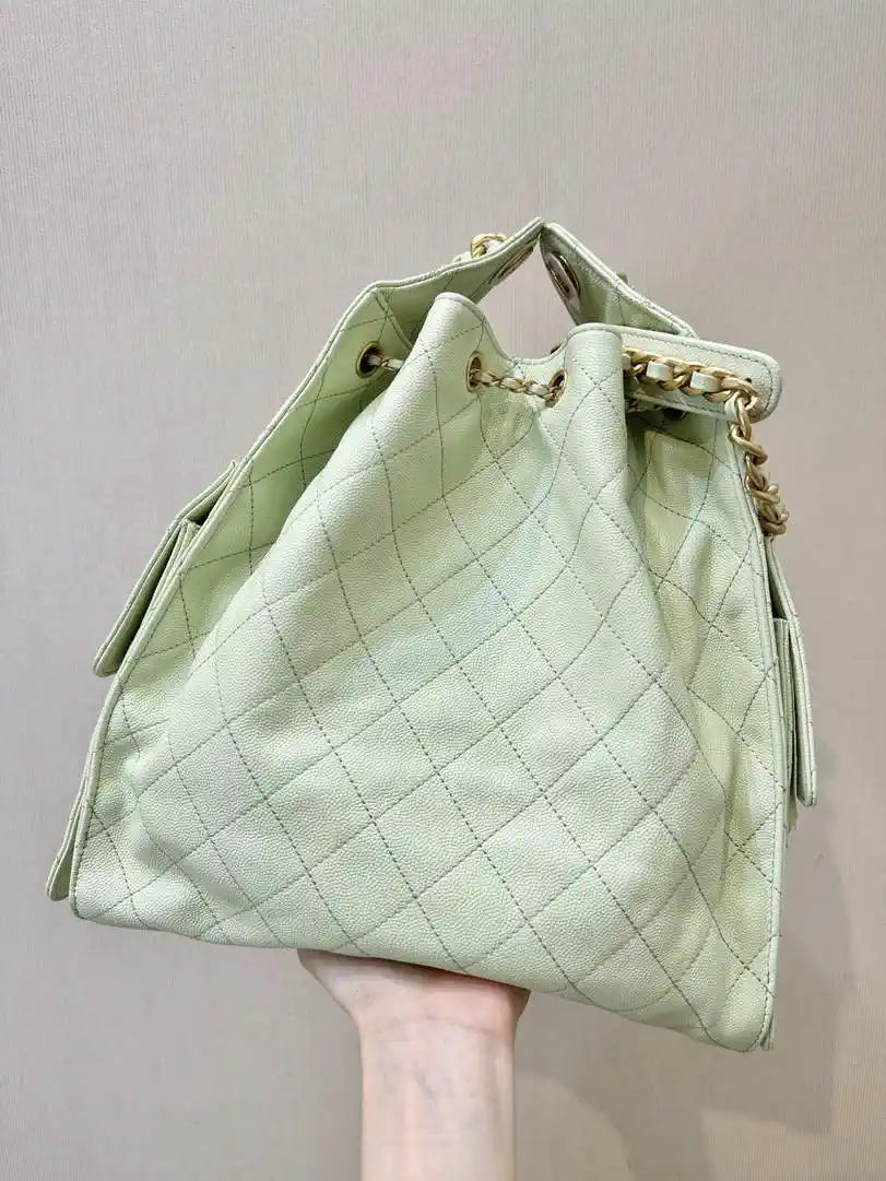 Chanel AS5311 Large Hobo Shiny Calfskin & Gold-Tone Metal Ligth Green