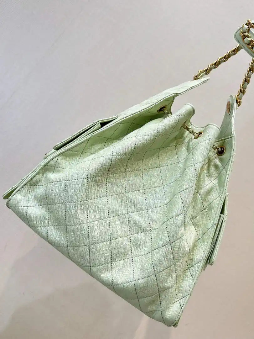 Chanel AS5311 Large Hobo Shiny Calfskin & Gold-Tone Metal Ligth Green
