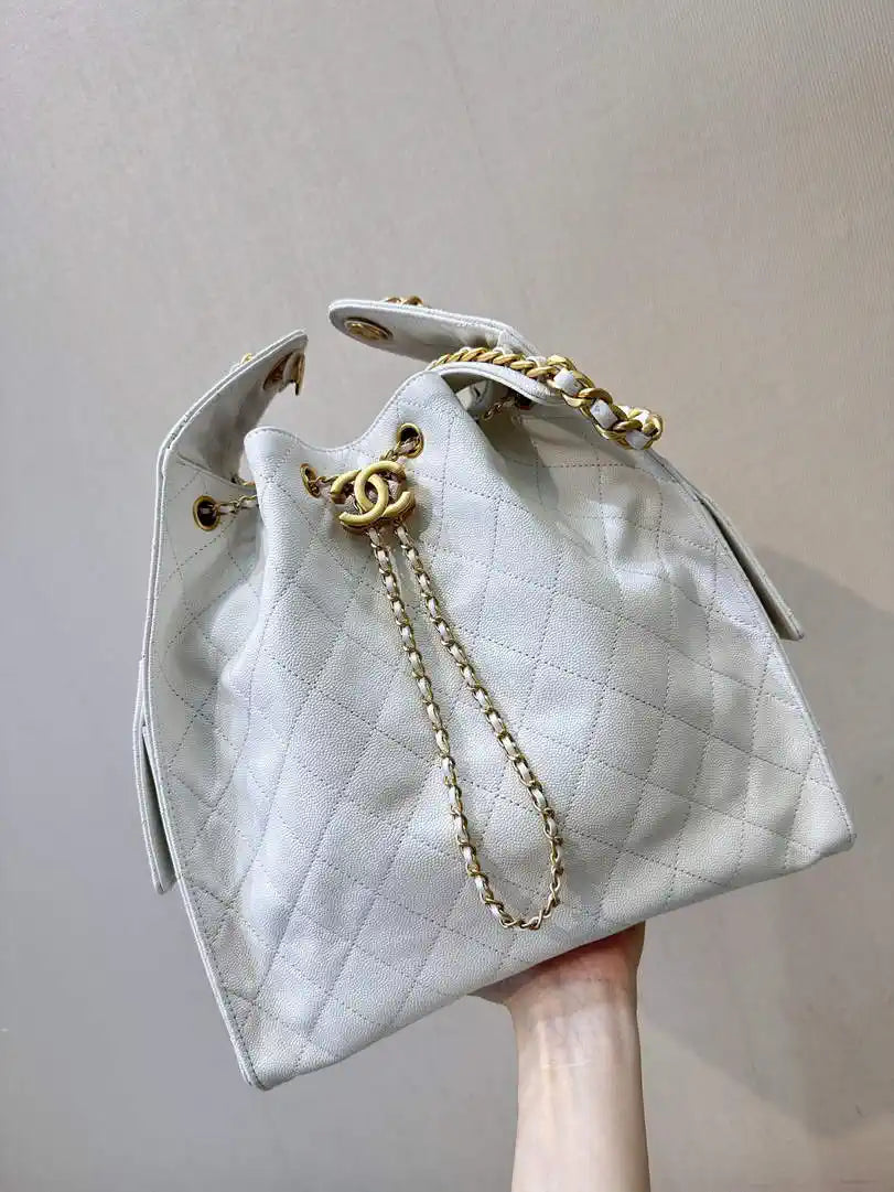 Chanel AS5311 Large Hobo Shiny Calfskin & Gold-Tone Metal White