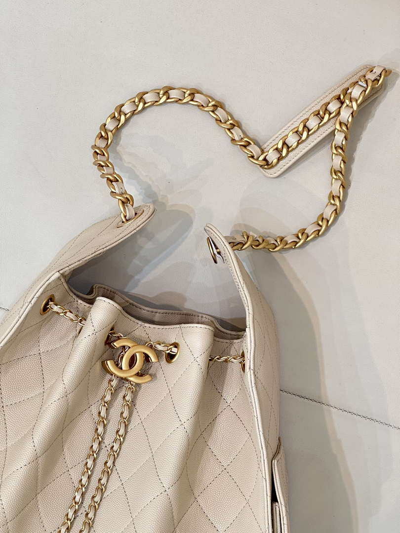 Chanel AS5311 Large Hobo Shiny Calfskin & Gold-Tone Metal Apricot