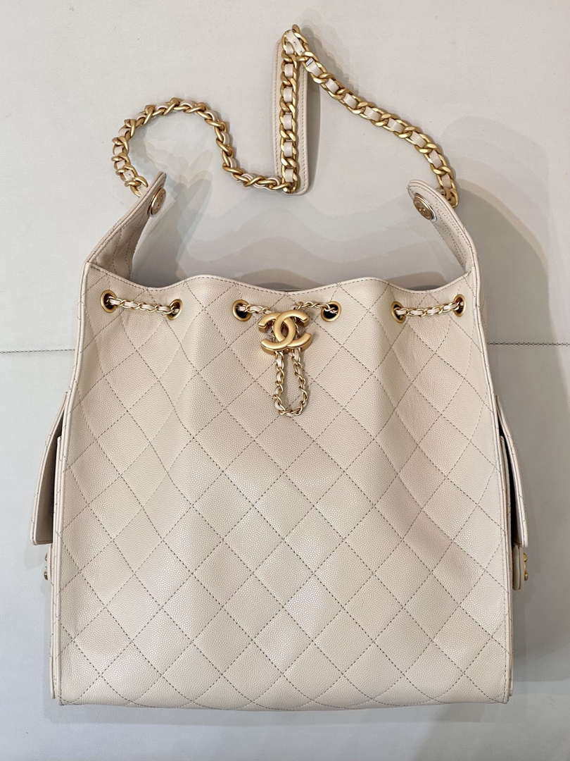 Chanel AS5311 Large Hobo Shiny Calfskin & Gold-Tone Metal Apricot
