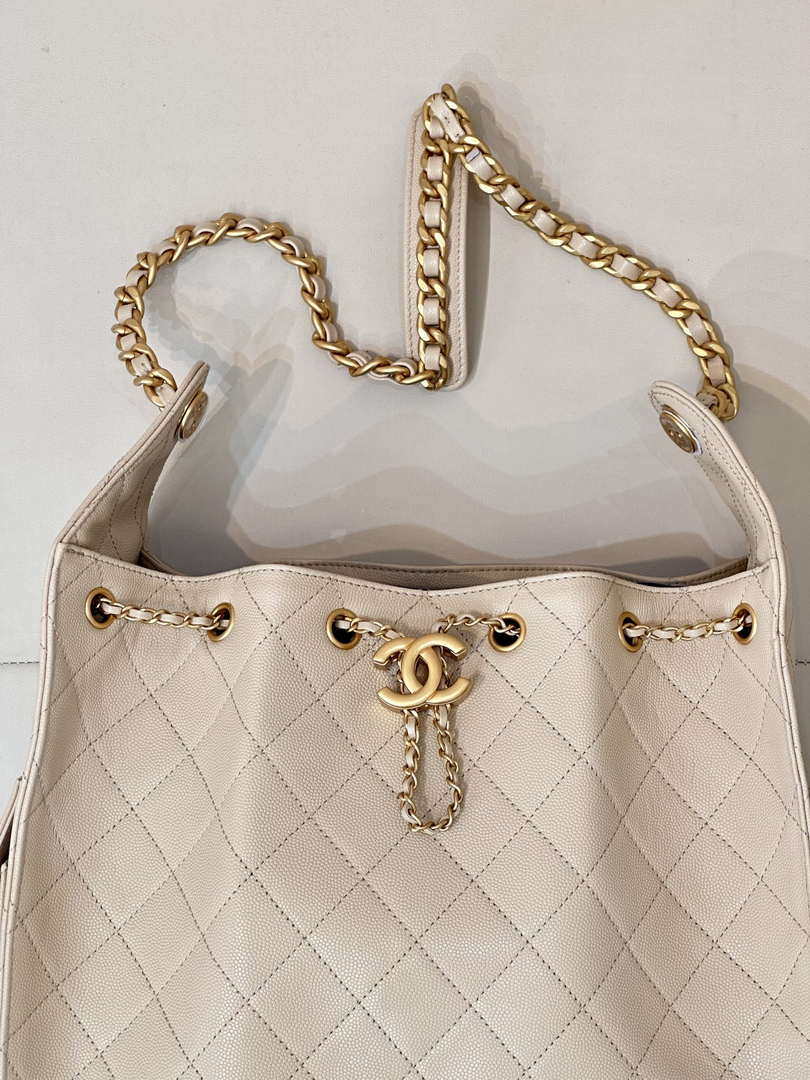 Chanel AS5311 Large Hobo Shiny Calfskin & Gold-Tone Metal Apricot