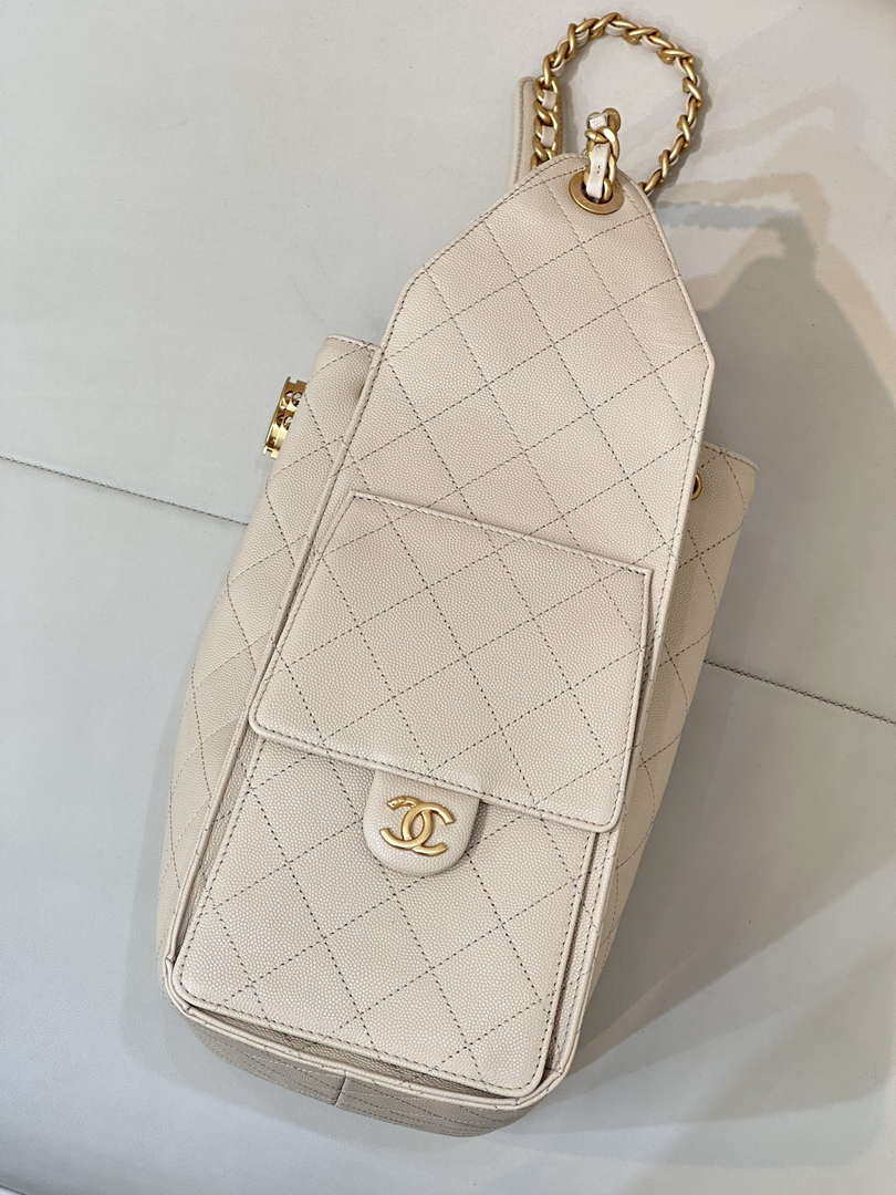 Chanel AS5311 Large Hobo Shiny Calfskin & Gold-Tone Metal Apricot