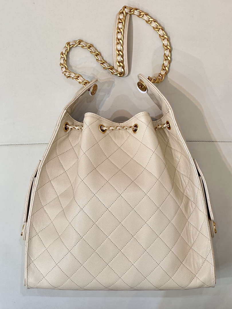 Chanel AS5311 Large Hobo Shiny Calfskin & Gold-Tone Metal Apricot