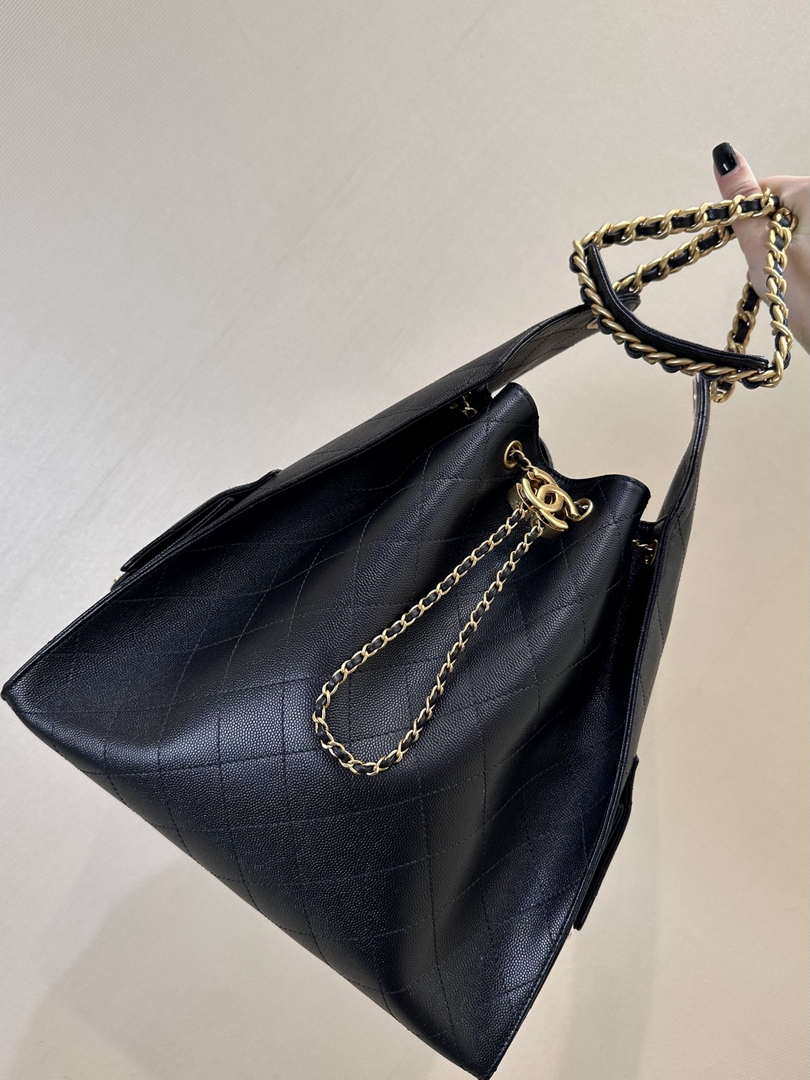 Chanel AS5311 Large Hobo Shiny Calfskin & Gold-Tone Metal Black - Default Title - View 1