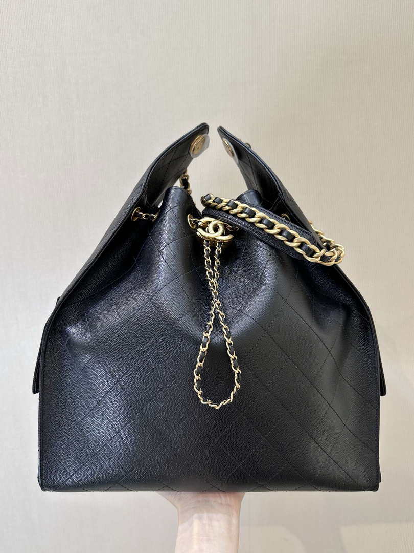 Chanel AS5311 Large Hobo Shiny Calfskin & Gold-Tone Metal Black