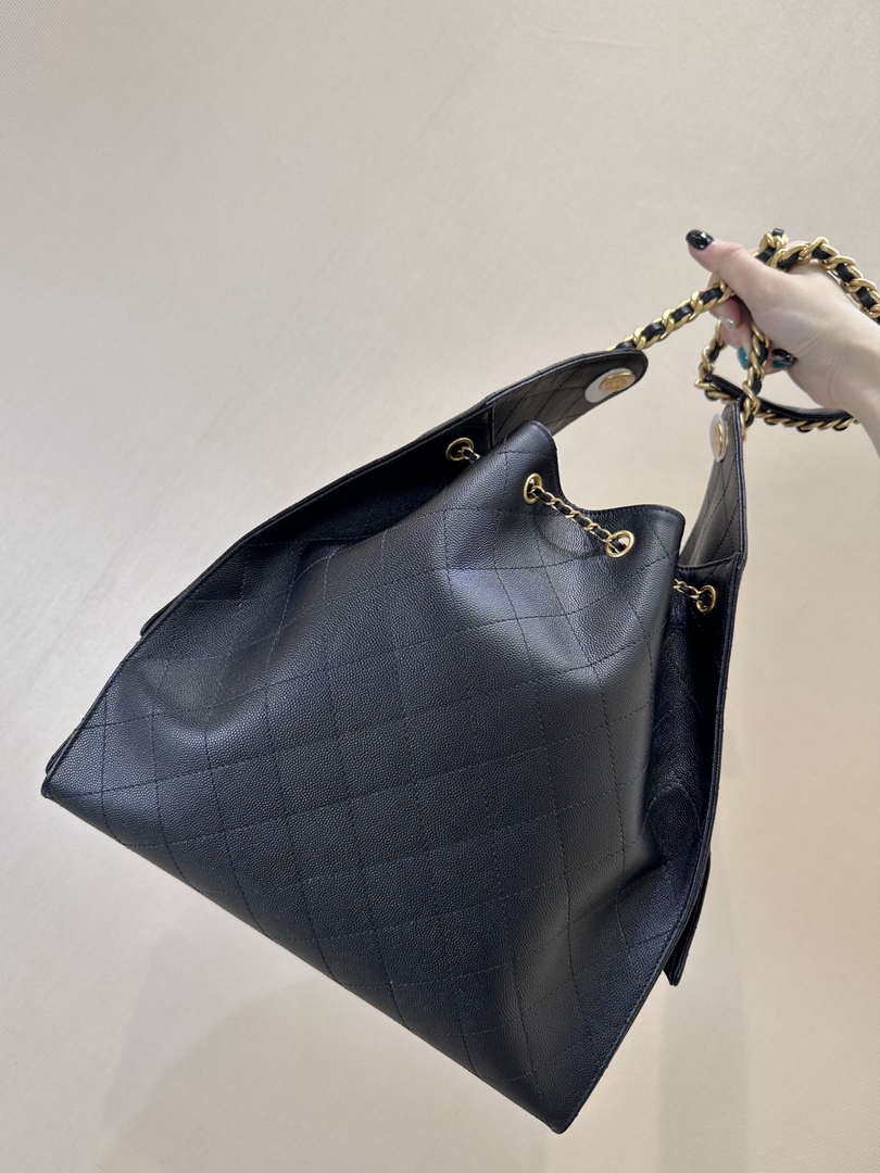 Chanel AS5311 Large Hobo Shiny Calfskin & Gold-Tone Metal Black