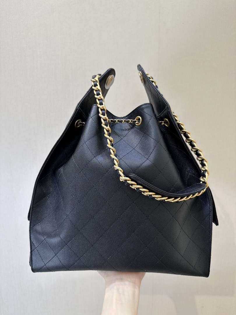 Chanel AS5311 Large Hobo Shiny Calfskin & Gold-Tone Metal Black