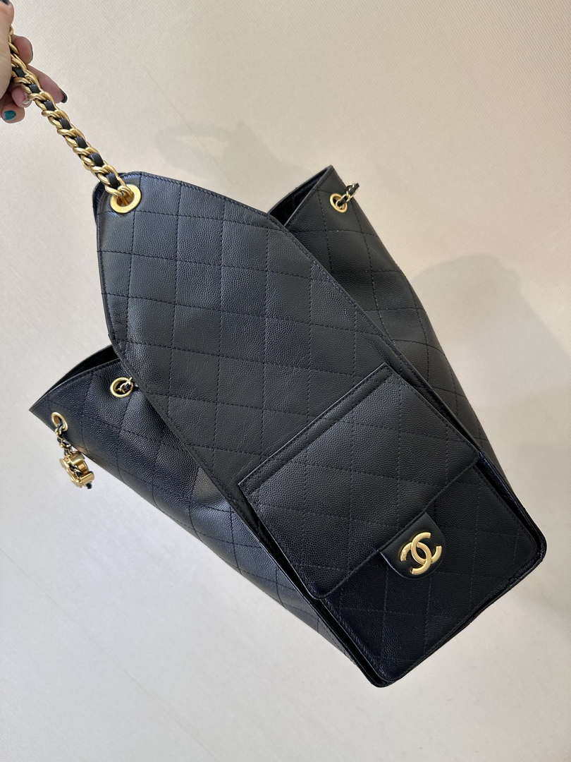 Chanel AS5311 Large Hobo Shiny Calfskin & Gold-Tone Metal Black - Default Title - View 8