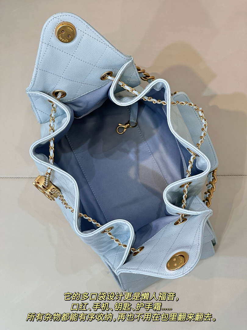 Chanel AS5311 Large Hobo Shiny Calfskin & Gold-Tone Metal Blue