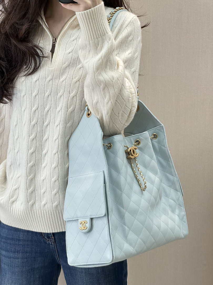 Chanel AS5311 Large Hobo Shiny Calfskin & Gold-Tone Metal Blue - Default Title - View 12