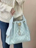 Chanel AS5311 Large Hobo Shiny Calfskin & Gold-Tone Metal Blue