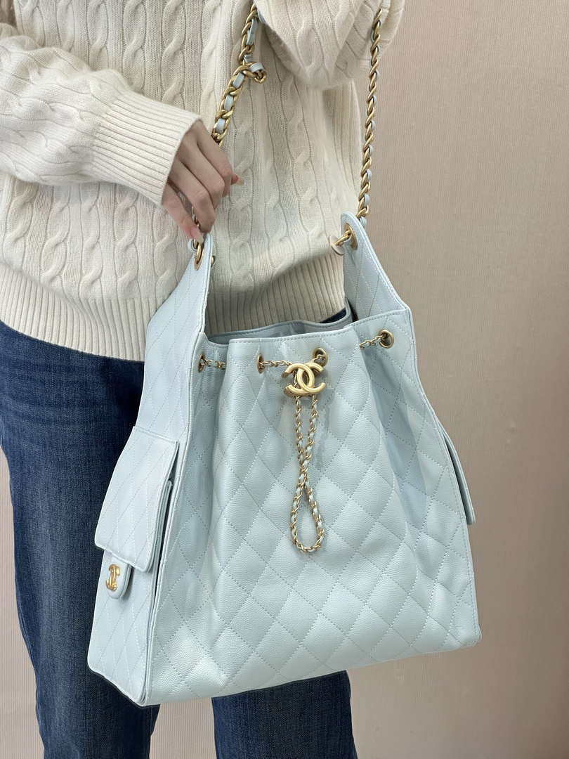 Chanel AS5311 Large Hobo Shiny Calfskin & Gold-Tone Metal Blue